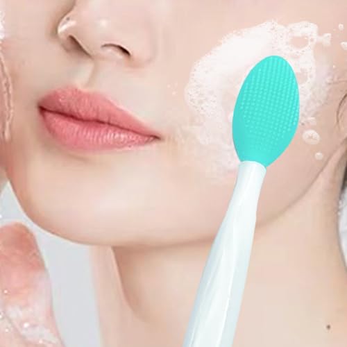 Double-Sided Silicone Facial Cleansing Brush – Exfoliating Blackhead Remover Tool for Deep Pore Cleaning and Gentle Skin Massage(Green) - color: Green