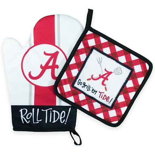 University of Alabama Crimson Tide Hot Mitt and Pot Holder Set by Magnolia Lane-Oven Glove and Oven Mitt for Cooking, BBQ-Ideal Gift for Students,Alumni and Everyday Fan-Show Your SEC NCAA Team Spirit