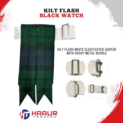Men's Men's Tartans Kilt Flashes with Heavy Buckle Elastic Adjusters Fit - color: Black Watch