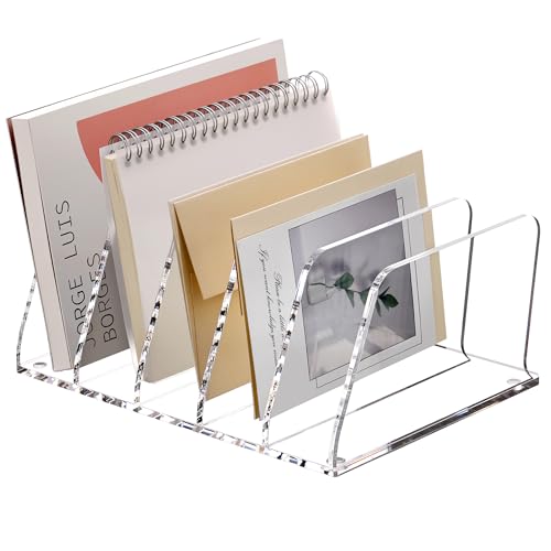 SANRUI Clear Acrylic Mail Sorter Desk Bill Organizer Holder, 5 Compartments - size: 5 Compartments Tilted Enlarge