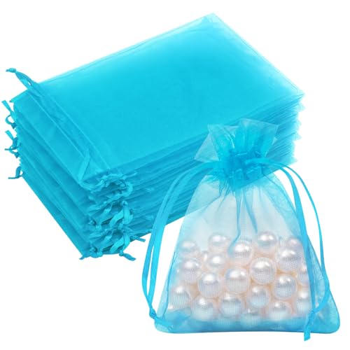 Crweety 50PCS Blue Organza Bags 3x4 Inch, Small Mesh Gift Bags Sheer Pouches for Wedding Baby Shower Party Favors, Small Mesh Bags Drawstring for Candy Sachet Treats Jewelry Halloween Gifts - color: Lake Blue