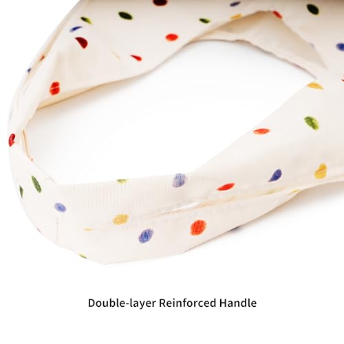 REDSINDA Canvas Tote Bag, Large Capacity Shoulder Bag with Inner Pockets, Foldable Shopping Bag - color: Colorful Dots