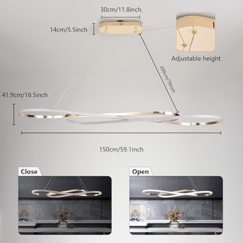 Gold Modern LED Pendant Chandelier Light - color: Electroplated Gold, size: 59.06in