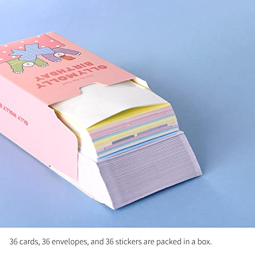 Monolike Day-by-day Card, Olly Molly Birthday - Mix 36 Mini Single cards, 36 envelopes, 36 stickers Package - color: Olly Molly Birthday
