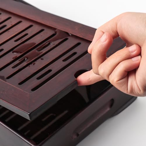 Gongfu Tea Tray, Bamboo Tea Tray,Gongfu Tea Table Tray with Reservoir (M) - size: 11" x 5" x 2"