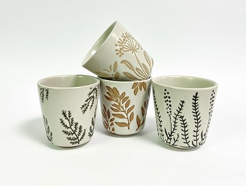 6 oz Stoneware Matcha Cup,Japanese Tea Cup,Matcha Tea Cups Ceramic,Set of 4 - color: Multiple Colors Plants