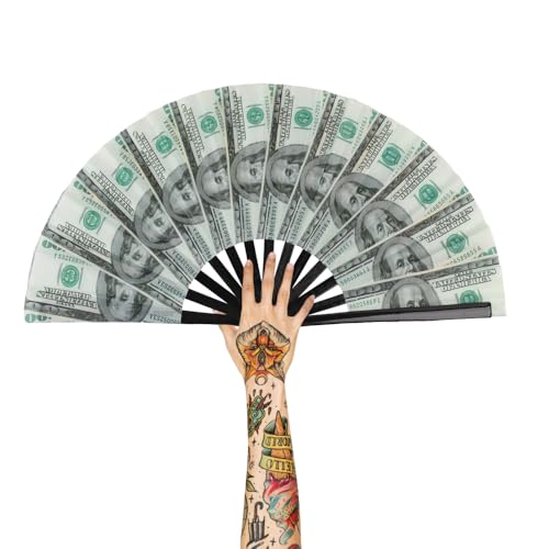 Large Folding Hand Rave Fan for Men/Women, Popping Fan for Line Dancing, Decorative Folding Hand Fan for Boots On The Ground, Festival, Gift, Home Decorations(Dollar) - color: Dollar