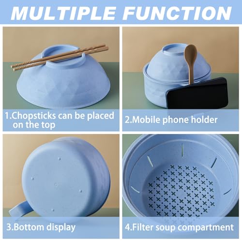 6 Pcs Microwave Ramen Cooker Set 40oz Bowl, Nordic Blue - color: Nordic Blue