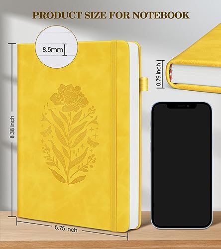 Lined Journal Notebook for Women, A5 Yellow Hardcover Leather Journals for Writing, 200 Pages Travel Daily Journal,Thick College Ruled Notebook for Work School, Note Taking, Business 5.75'' X 8.38'' - color: Yellow