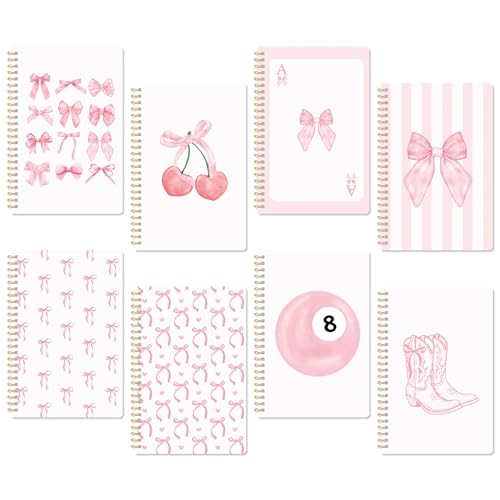 CNhoqc Pink Spiral Journal Notebook, 8Pcs A5 Watercolor Coquette Bow Cherry - color: 8-Pcs Pink Bow