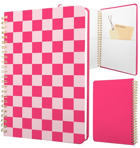 Cute Spiral Notebook Journal A5 6x9 Note Book with Pocket, Plaid - color: Pink Plaid