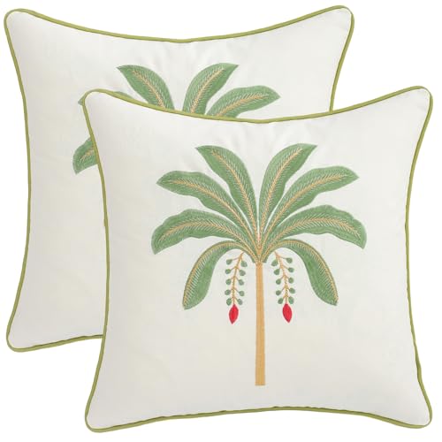 Embroidered Throw Pillow Covers 18x18 Pack of 2 Sage Green Palm Tree - color: Sage Green Palm Tree