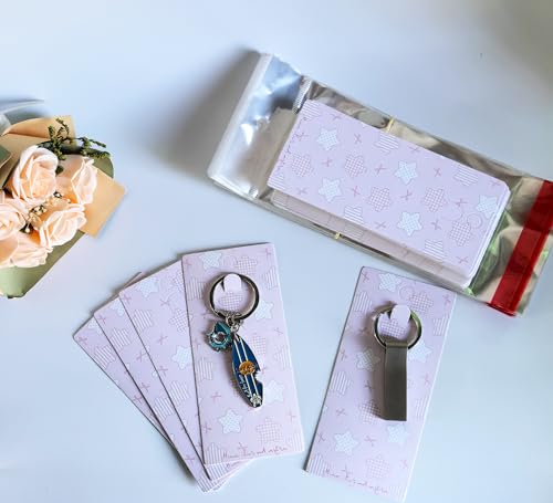 100 Set Keychain Display Cards with Bags,Jewelry Packaging Blank Hanging Cards for Selling - color: Pink