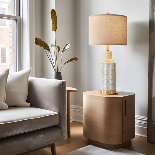 USumkky 25" Modern Ceramic Lamps Single Table Lamp for Living Room Bedroom Farmhouse Nightstand Bedside Lamps - color: Washed White-Single
