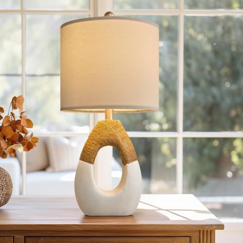 OYEARS 19'' Small Boho Table Lamps for Bedroom Set of 2 for Bedside - color: Beige and White