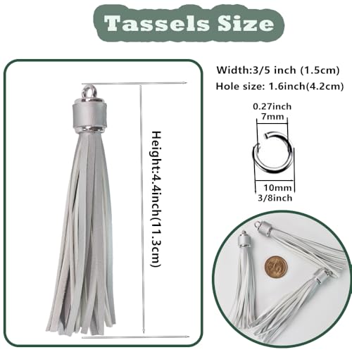 4.3'' Silver Leather Tassels 12Pcs with Silver Caps for Keychains - color: Silver