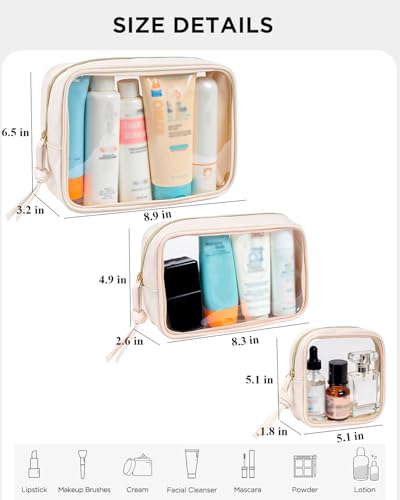 3Pcs Travel Clear Makeup Bag Set for Women, Transparent Toiletry Bag with Zipper Portable Makeup Pouch Organizer Waterproof Small Cosmetic Bag Compact Car Bag Organizer Car Accessories (White Set) - color: White Set