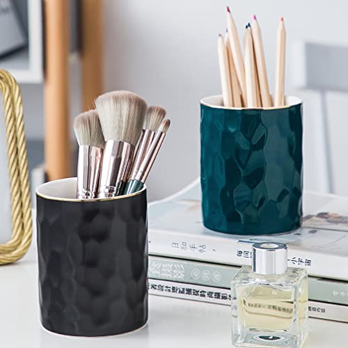 Ceramic Pen Holder Stand Cup Pencil Holder Organizer Makeup Brush Holders for Home Office Desk (Black) - color: Black