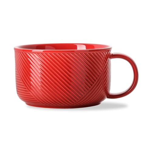 Ceramic Soup Bowl with Handle, 38 oz Microwave Safe, Red - color: Red