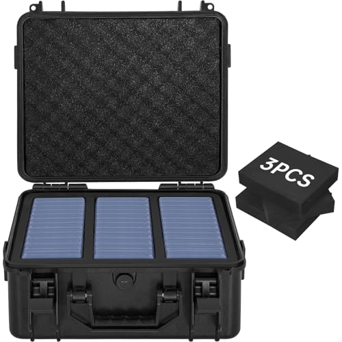 Waterproof Toploader Storage Box for 3" x 4" 35pt Rigid Card, Trading Card Case Holds 300 Toploaders, Sports Card Storage Boxes with 3 EVA Divider