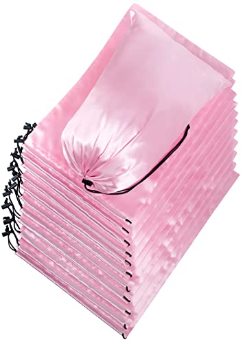 PALTERWEAR Satin Drawstring Bags with Toggle Closure (10x15 Inch, 12 Pack, Pink) for Delicate Items, Lingerie, Wigs, Shoes, Silk - color: Pink, size: 10 x 15 inches