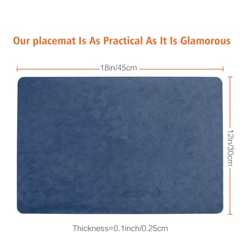 Blue Vinyl Placemats Set of 6 Waterproof Wipeable Table Mats - color: Blue