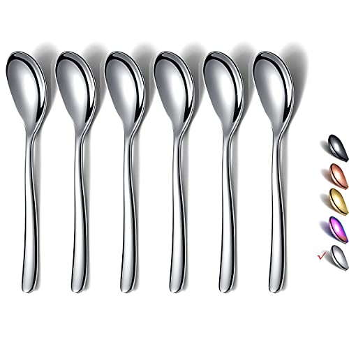 Demitasse Espresso Mini Spoons, 5.5'' Stainless Steel, Set of 6, Dishwasher Safe (Silver) - color: 1. Silver