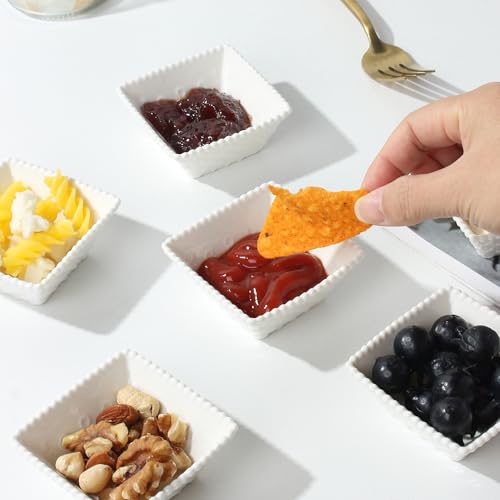 UIBFCWN 6 Pack Ceramic Dip Bowls Set, 2.3oz White Dipping Sauce Bowls/Dishes for Tomato Sauce, Pinch Bowls, Mini Appetizer Plates for Condiment - size: 2.3 oz Square-6 Pack