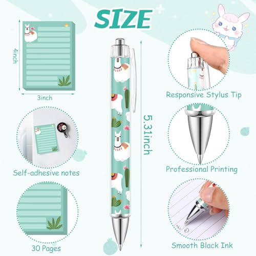 Eaasty 20 Pieces Llama Gift Set Sticky Notes with Llama Pens, Pencil Bags Makeup Bags, 3 x 4 Inches Cute Note Pads, Funny 1.0 mm Ballpoint Pens, Office Supplies for Women Small Gift - style: Llama