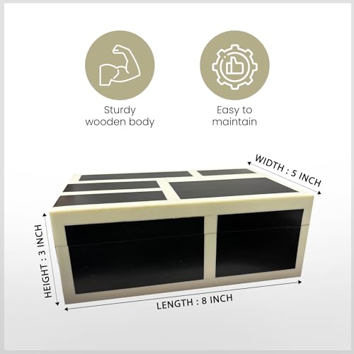 Perilla Home Decorative Wooden Storage Box Black and Off-White (8" l X 5" b X 3" h) Small Keepsake Jewelry Box, Gift Box for Decor Memory Boxs, Modern Art Fabric Storage Bin, Birthday Gift (Magnus) - color: Black and off white Magnus