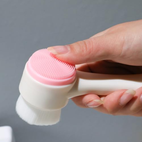 1pc Double-Sided Facial Cleansing Brush Deep Pore Exfoliation Silicone and Soft Bristles Skincare Toolm, Pink