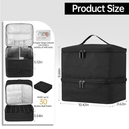 Buruis 2-Tier Nail Polish Bag, Nail Supplies Organizer, Black - color: Black