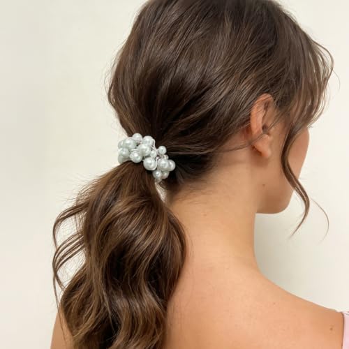 Pearl Hair Tie for Women Hair Accessories Wedding Beaded Ponytail Holder Elegant Elastic Hair Bands Cute Hair Ties Decoration (4 Pack)