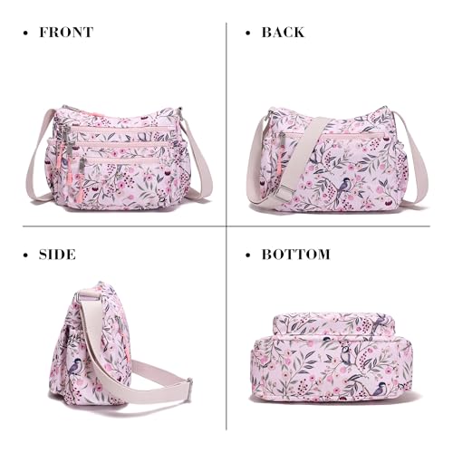 AOCINA Nylon Crossbody Bags for Women Multi Pocket Cross Body Purses - color: Cherry, size: Large