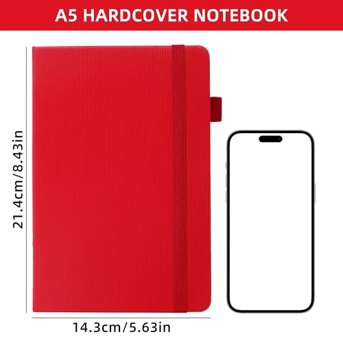 BOBO RABBIT Lined Journal Notebook for Work 100 GSM Thick Paper 300 Pages College Ruled A5 Notebook Hardcover Leather Journal for Writing School Office, 5.63"x8.43" - color: A-Red