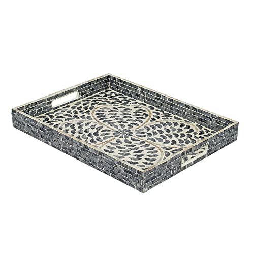 A&B Home Mother of Pearl Tray - Black Serving Tray with Handles, Coffee Table Ottoman Tray for Living Room, Contemporary Style Perfume Tray, Breakfast Tray for Sofa Bed, 18" x 14" x 2" - size: 17.7" x 13.8" x 2"