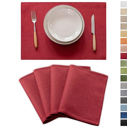 Demetex Placemats Set of 4 Heat Resistant Red Linen Place Mats Wipeable Cloth Placemats for Party Wedding Holiday Dinner, 13 x 19 inches, Wine Red - color: Red, size: Placemats set of 4