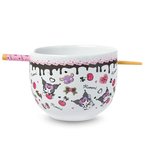 Silver Buffalo Sanrio Hello Kitty Choco, Ramen Bowl with Chopsticks, 20oz - color: Kuromi Chocolate and Cherry, size: 20 Ounces (No Spoon)