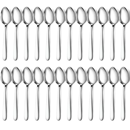 Pleafind 24 -Pcs Dinner Spoons, 7.4 inch Spoons Silverware, Stainless Steel Spoons Set, Silver Spoons, Silverware Spoons Use for Home, Kitchen, Restaurant,Dishwasher Safe, Mirror Polished - size: 24 Pcs 7.4'' Silver Dinner Spoons