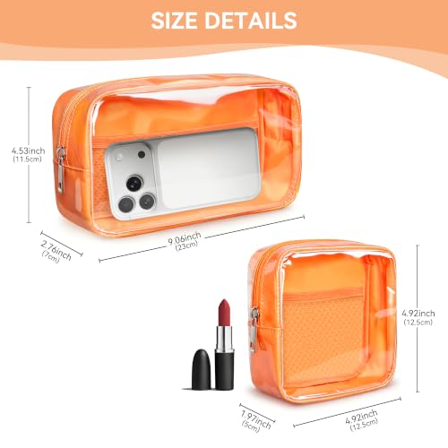 WLLWOO 2pcs Clear Makeup Bag Mini Cosmetic Pouch Travel Toiletry Organizer - color: 2pcs-Orange