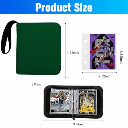 Mini Trading Card Binder for 80+ Cards - Lightweight Portable Top Loading Album with Secure Pockets for TCG, MTG, Baseball, Football, Sports & Game Cards (Green) - color: Green