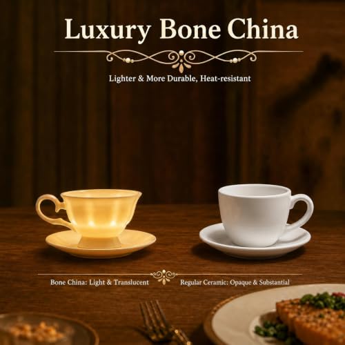 Fine Bone China Tea Cups and Saucers Set of 4, 4 oz - color: 4Pcs Royal Set, size: 4 Count (Pack of 1)
