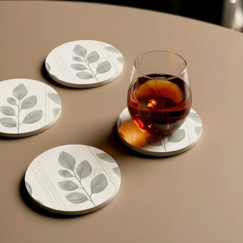VEYRO Ceramic Coasters Set of 6 or 4 – Absorbent Stone Drink Coasters with Holder, Non-Slip Cork Backing, Modern Marble Look Coasters for Coffee Table, Desk & Home Decor (Leaves 4, Set of 6) - color: Leaves 4, size: Set of 6