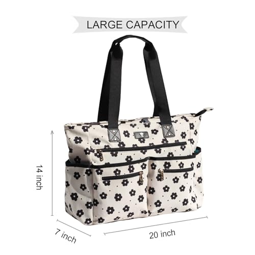 Weekender Bag Carry On Bag Overnight Tote Travel Duffle with 13 Pockets for Travel,Work，Gym,Beach,Teacher,Nurse - color: Corduroy Black flower
