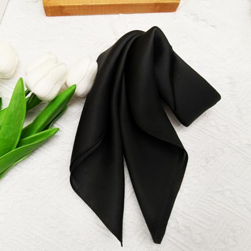 100% Mulberry Silk Neck Scarf for Women Square Neckerchief – 21 inch - color: Black