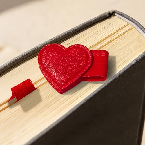 2Pcs Magnetic Leather Bookmarks with Pen Holder Gift Box, Heart-Shaped Magnetic Book Marks for Book Lover Readers Cute Leather Bookmark for Women Girls (Red) - color: Red