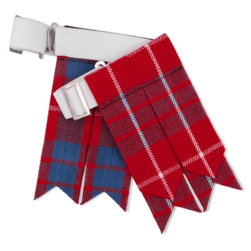 Kilt Flashes for Men with Heavy Buckle Adjusters, Plain & Tartan Kilt Sock Flashes. - color: Hamilton Red