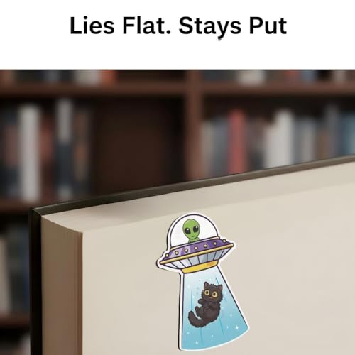 10PCS UFO Cat Magnetic Bookmarks - Funny Page Markers for Books Cute Kitty Magnetic Bookmarks Reading Accessories Office Book Lover Gifts - size: S-Funny Cat