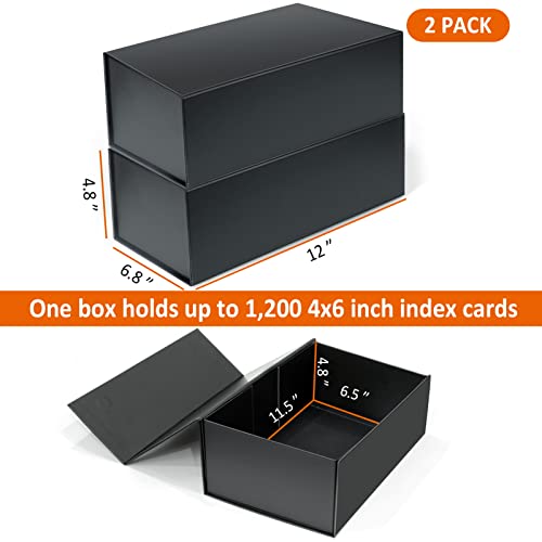 4X6 Index Card Holder, Index Card Storage Box 4 x 6 Inches, Fits 2400 Flash Cards - 2 Pack, Black - color: Black