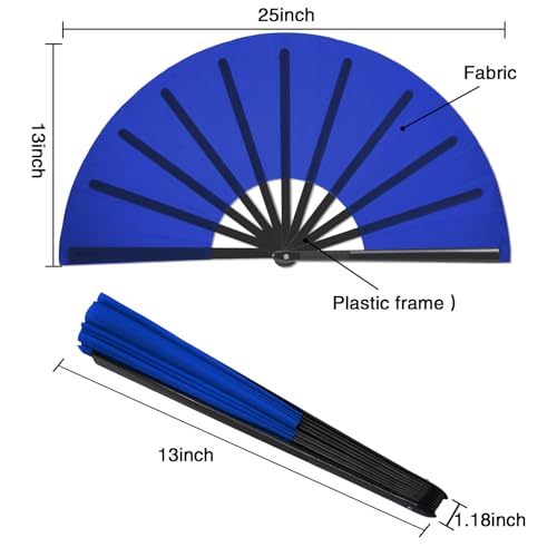 Maitys 2 Pack Foldable Fans for Rave Dancing,Dark Blue,Simple Pattern - color: Dark Blue, style: Simple Pattern